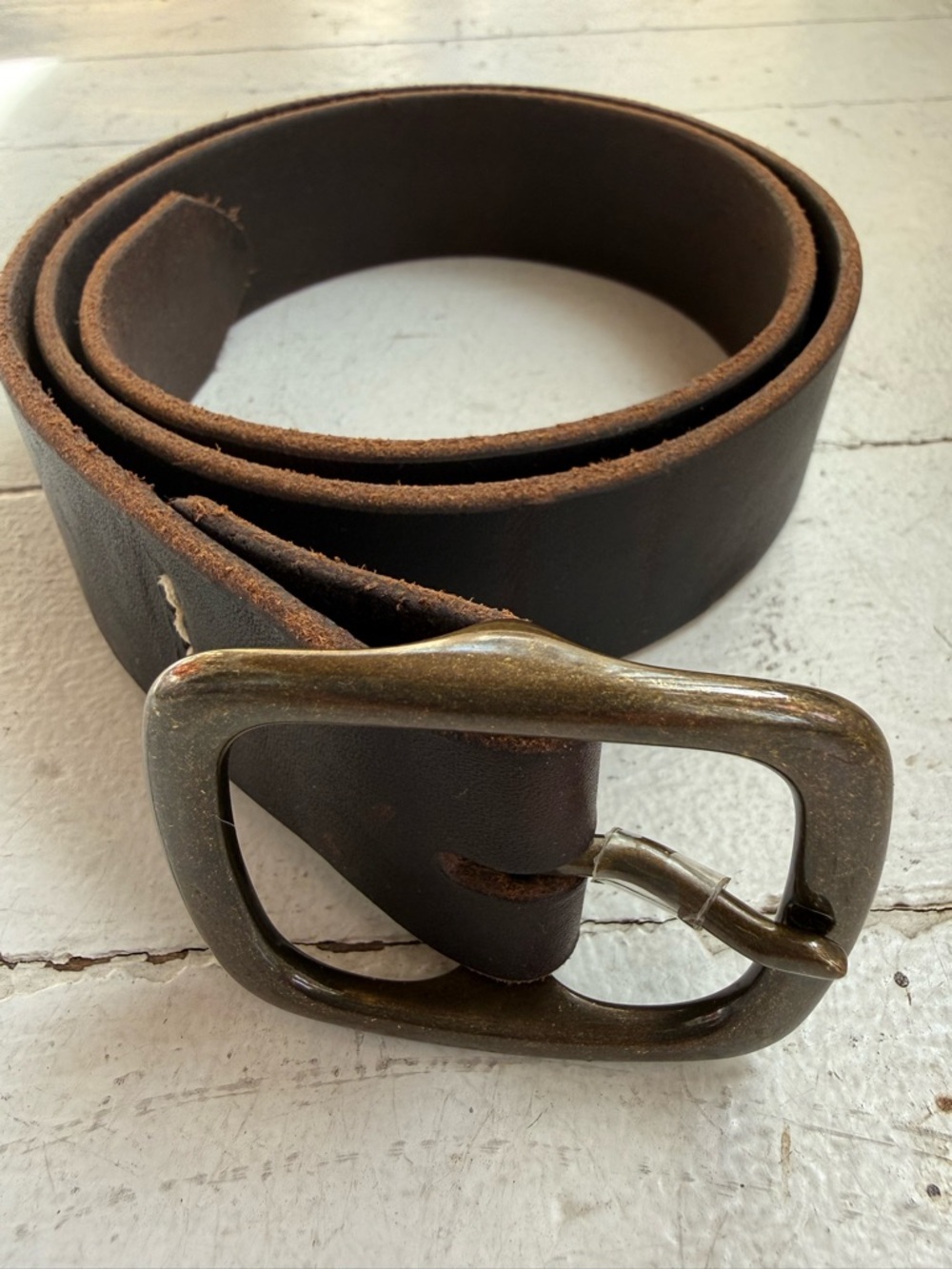Gustin Dark Brown Leather Belt with Brass Buckle